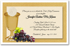 First Communion Invitations Chalice & Wafer on Gold