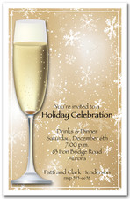 Champagne on Gold Snowflakes Holiday Party Invitations