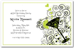 Cocktail on Green and Black Swirls Invitations
