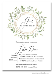 First Communion Invitations Pale Greenery Wreath Communion Invitations