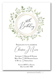Pale Greenery Wreath Birthday Invitations