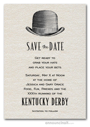 Save the Date Cards Derby Hat on Shimmery White