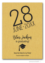 Shimmery Gold Modern Graduation Save the Date Cards