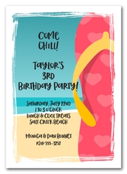 Pink Hearts Flip Flops Beach Party Invitations