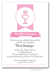 Pink Chalice Banner First Communion Invitations