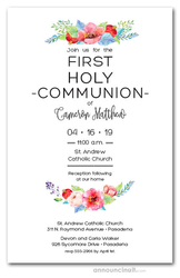 Precious Red Floral First Communion Invites