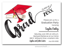 Graduation Invitations Red & Black Tassel on Red Cap Graduation Invites