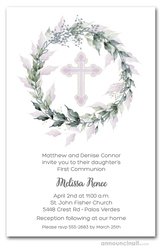 Sage Wreath Pink Cross Communion Invitation
