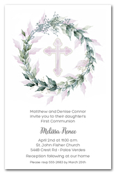 Sage Wreath Pink Cross Invitations
