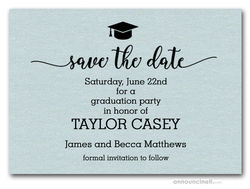 Grad Hat on Shimmery Aqua Save the Date Cards