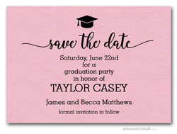 Grad Hat on Shimmery Pink Save the Date Cards