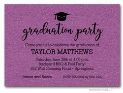 Hat on Shimmery Purple Graduation Party Invitations