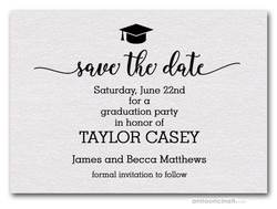 Grad Hat on Shimmery White Save the Date Cards