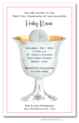 Silver Chalice First Communion on Pink Invitations