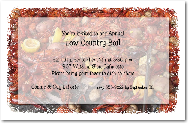 Crawfish Boil Party Invitations, Low Country Boil Invitations
