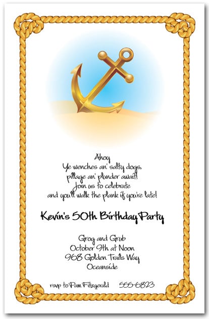 Anchor & Rope Nautical Themed Party Invitations