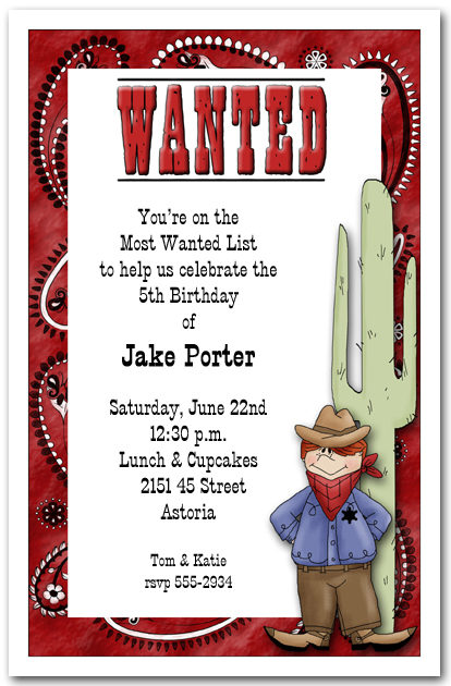 Western Most Wanted Cowboy Party Invitation, Western Birthday Party ...