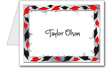 Note Cards: Grad Hats Black & Red