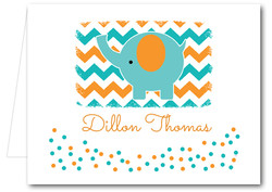 Kids Note Cards Note Cards: Teal Elephant Chevron