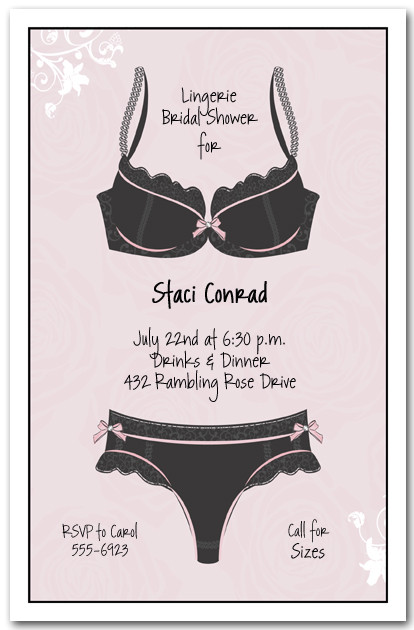 Black & Pink Lace Lingerie Bridal Shower Invitations