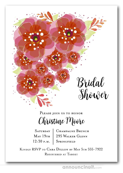 Red and Pink Floral Bridal Shower Invitations