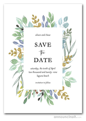 Sage Blue Gold Foliage Save the Date Cards