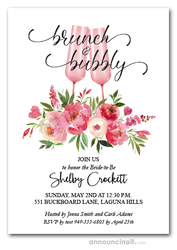 Peonies Champagne Brunch Bubbly Bridal Shower Invites