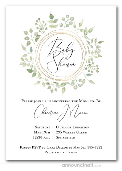 Pale Greenery Wreath Baby Shower Invitations