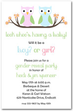 Owl Gender Reveal Shower Invitations