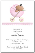 Baby Shower Invitations Stroller Ethnic Girl Baby