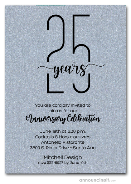 Slender Shimmery Silver Business Anniversary Party Invitations