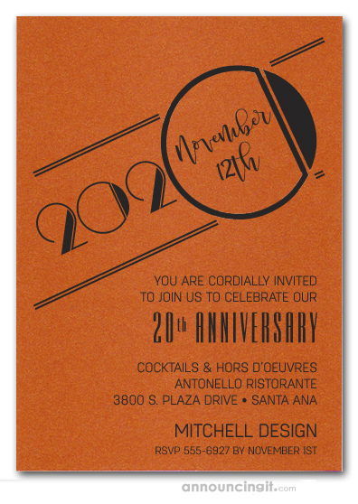 art deco shimmery orange business anniversary invitations art deco invitations