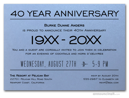 Anniversary Years Shimmery Blue Invite