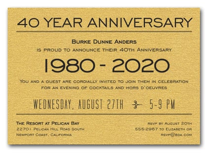 Anniversary Years Shimmery Gold Invite