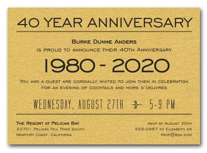 Anniversary Years Shimmery Gold Invite