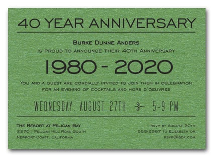 Anniversary Years Shimmery Green Invite