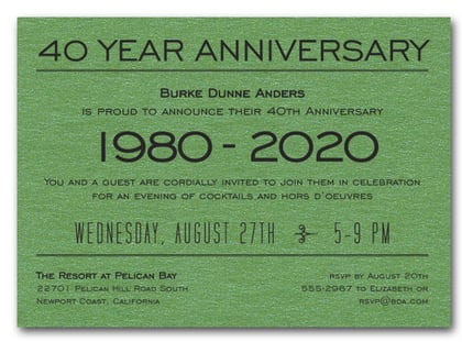 Anniversary Years Shimmery Green Invite