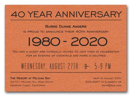 Anniversary Years Shimmery Orange Invite