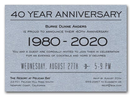 Anniversary Years Shimmery Silver Invite