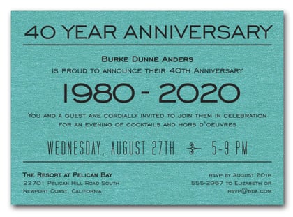 Anniversary Years Shimmery Turquoise Invite