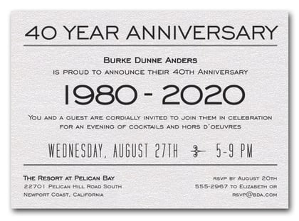Anniversary Years Shimmery White Invite