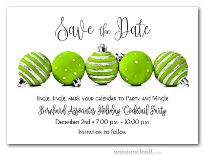 Lime Green Ornaments Holiday Save the Date Cards