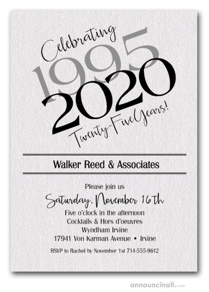Then & Now Shimmery White Business Anniversary Invitations