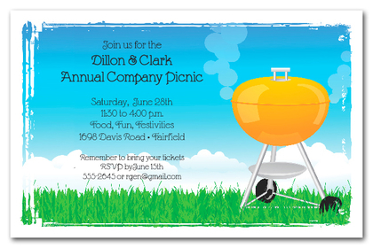 Orange Barbecue Grill Company Picnic Invitations