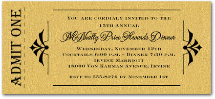 Admit One Gold Sparkle Business Awards Invitations