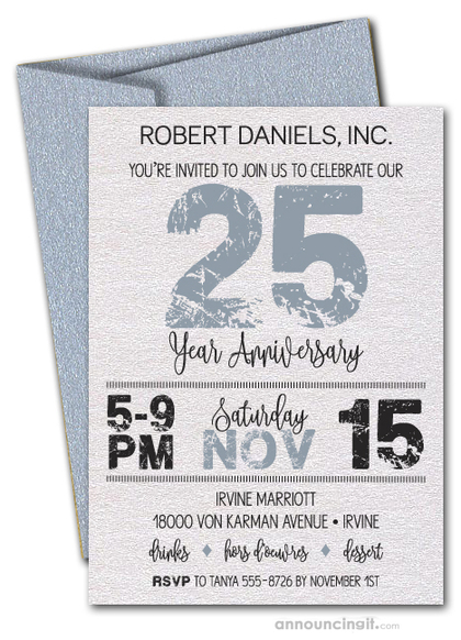 Grunge Silver Shimmery White Business Anniversary Invites
