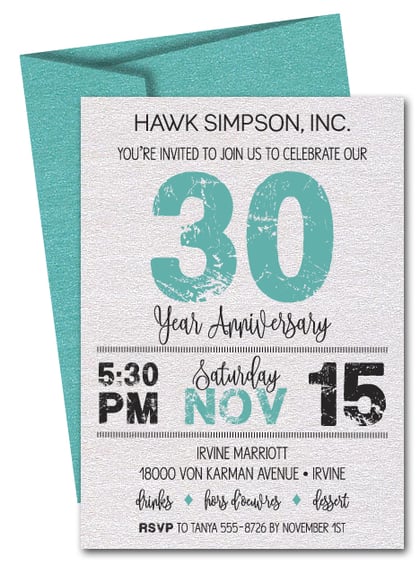 Grunge Turquoise Business Anniversary Shimmery Invitations