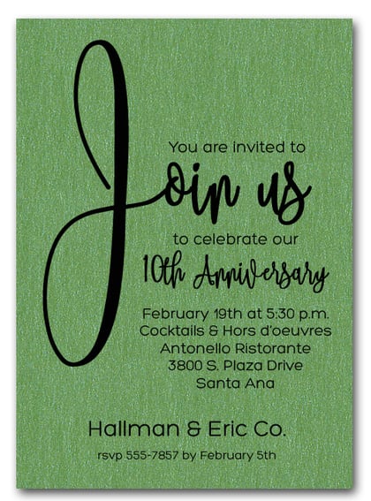 Join Us Shimmery Green Business Anniversary Invitations