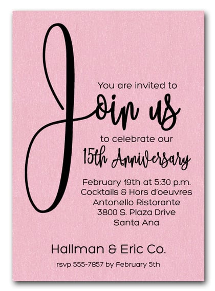 Join Us Shimmery Pink Business Anniversary Invitations