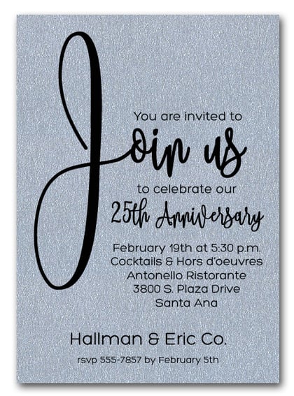join us shimmery silver business anniversary party invitations
